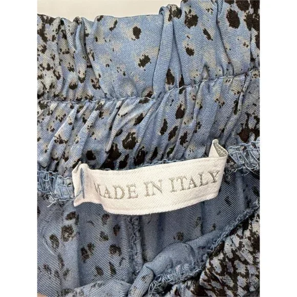 JACQUELINE B CLOTHING Flowy Satin Snake Pattern Pant in Denim Blue M/L - Picture 7 of 9